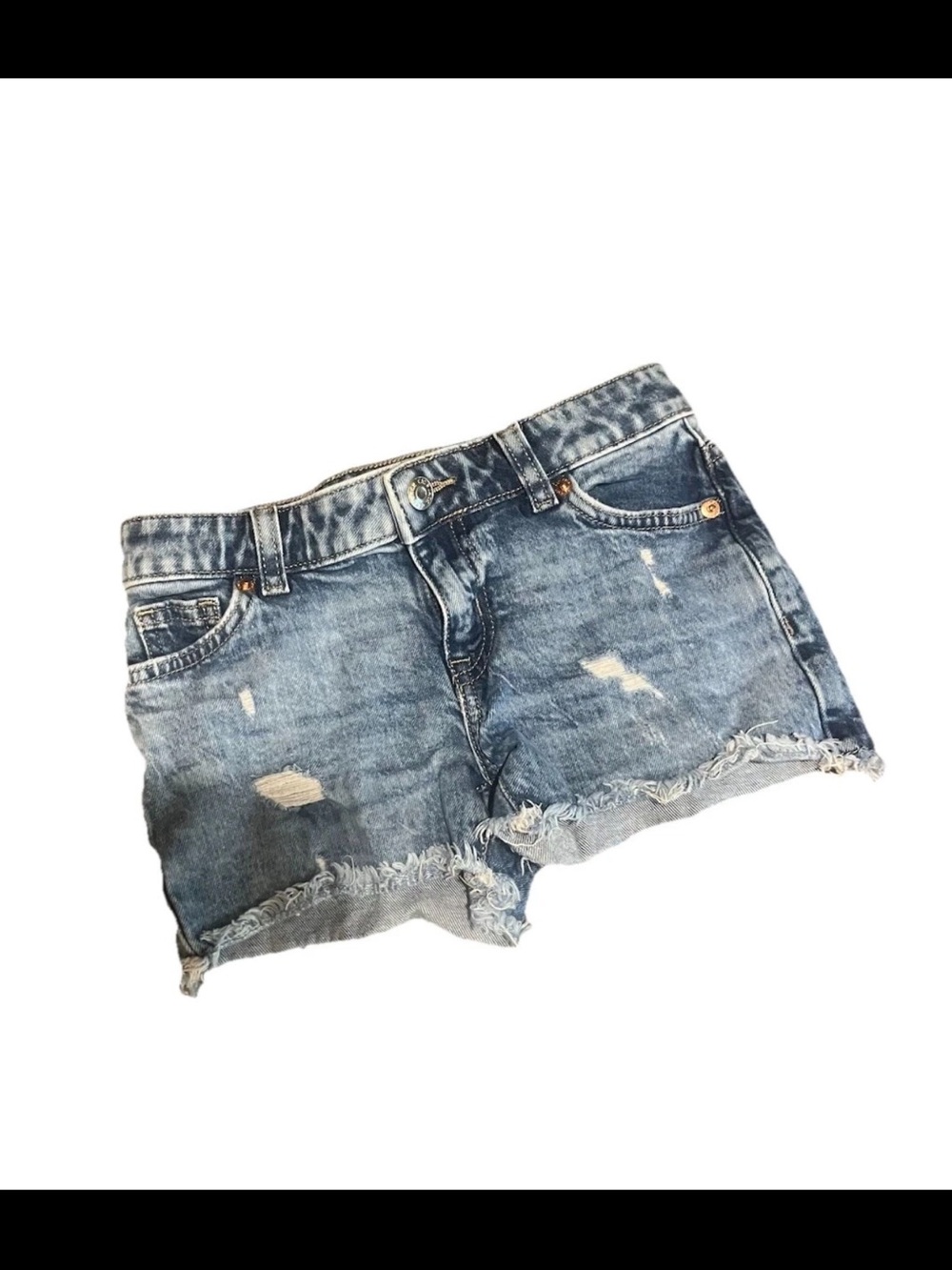 Cat & Jack Denim Shorts Girls Size S 6/7 Blue – Distressed Cutoff Stretch Jeans